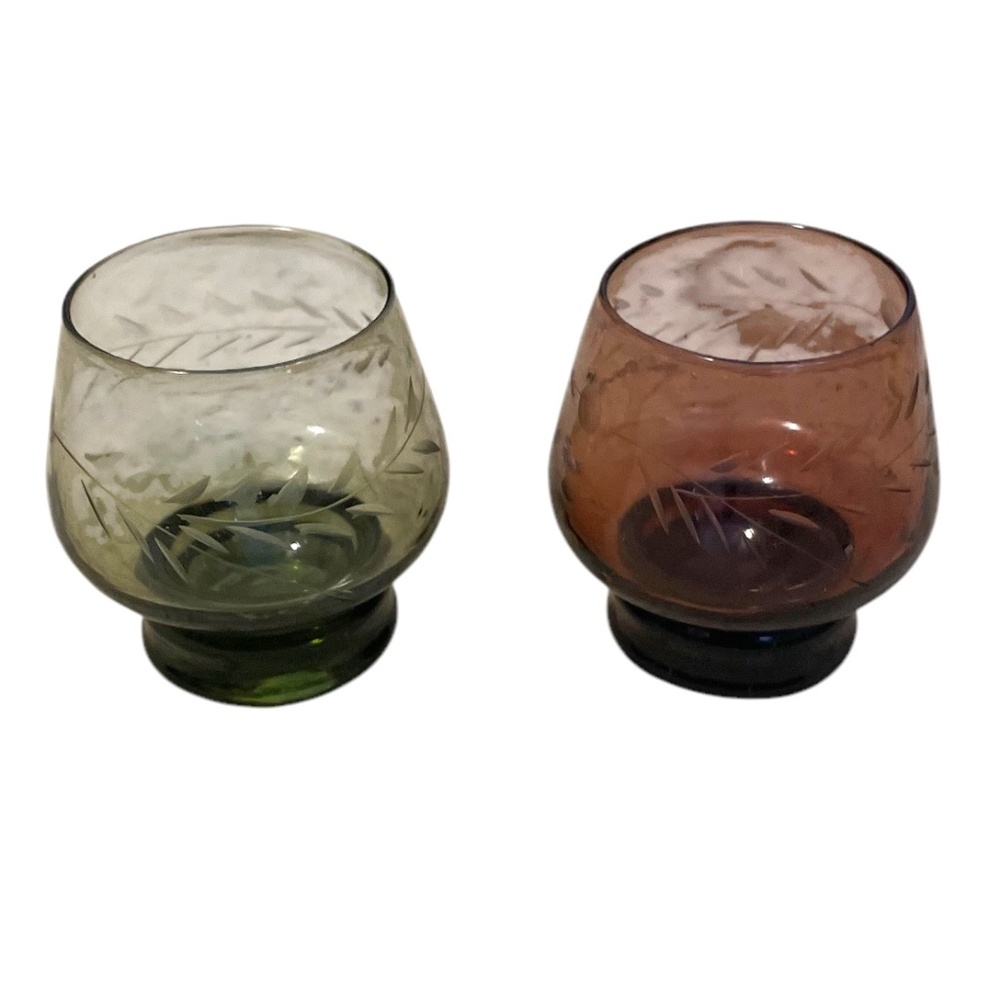 Cordial Vintage Mini Snifter Aperitif‎ Colored Glass Etched Shot Glasses